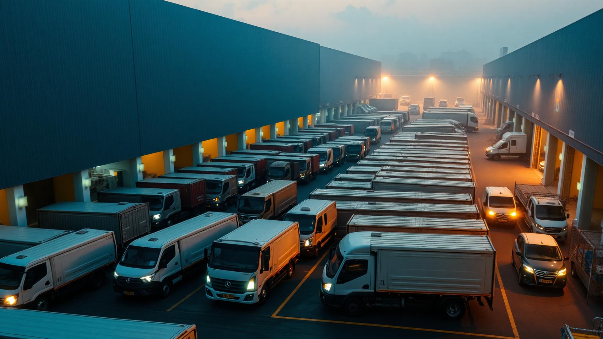 Enterprise fleet of electric commercial vehicles at a distribution centre